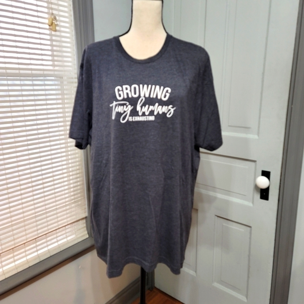 ✨ Canvas Grey Screen Print Relaxed Tee "GROWING TINY HUMANS IS EXHAUSTING" 2x